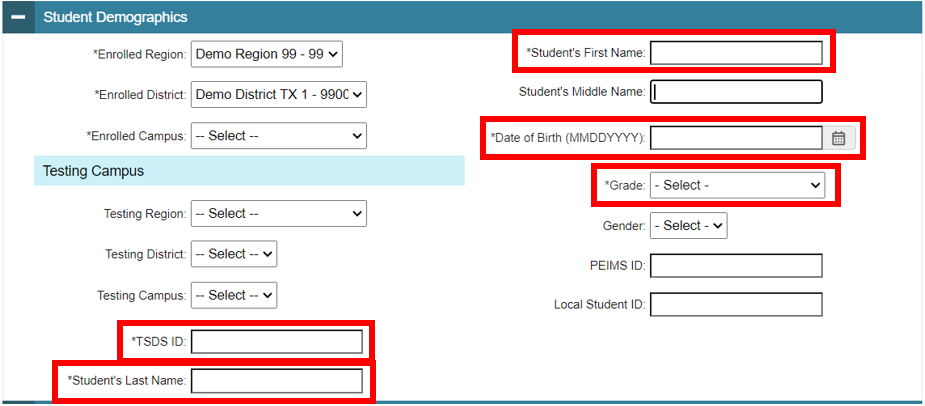 A screenshot highlighting the Student Information page.