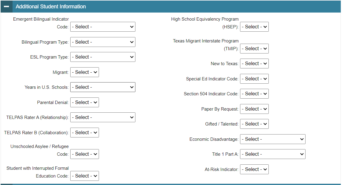 A screenshot of TIDE showing additional student information fields.
